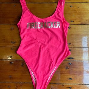One piece bathing suit - hot pink - padded bra top